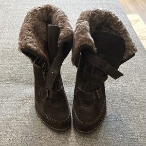 Sofft Dark Brown Faux-Shearling Fold-Over Winter Boots